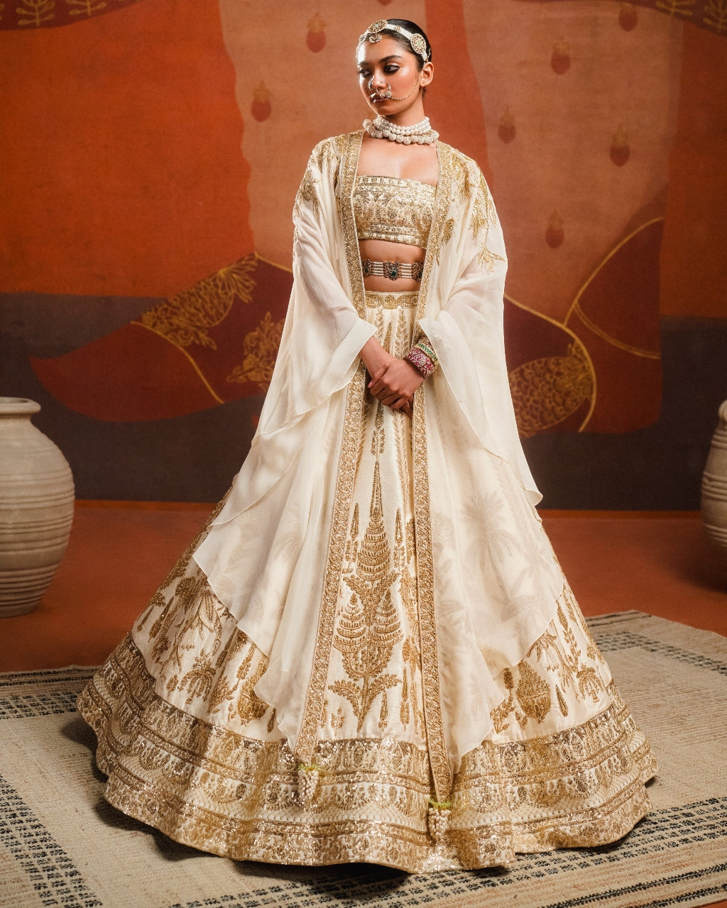 Malai Barfi Lehenga With Cape Set