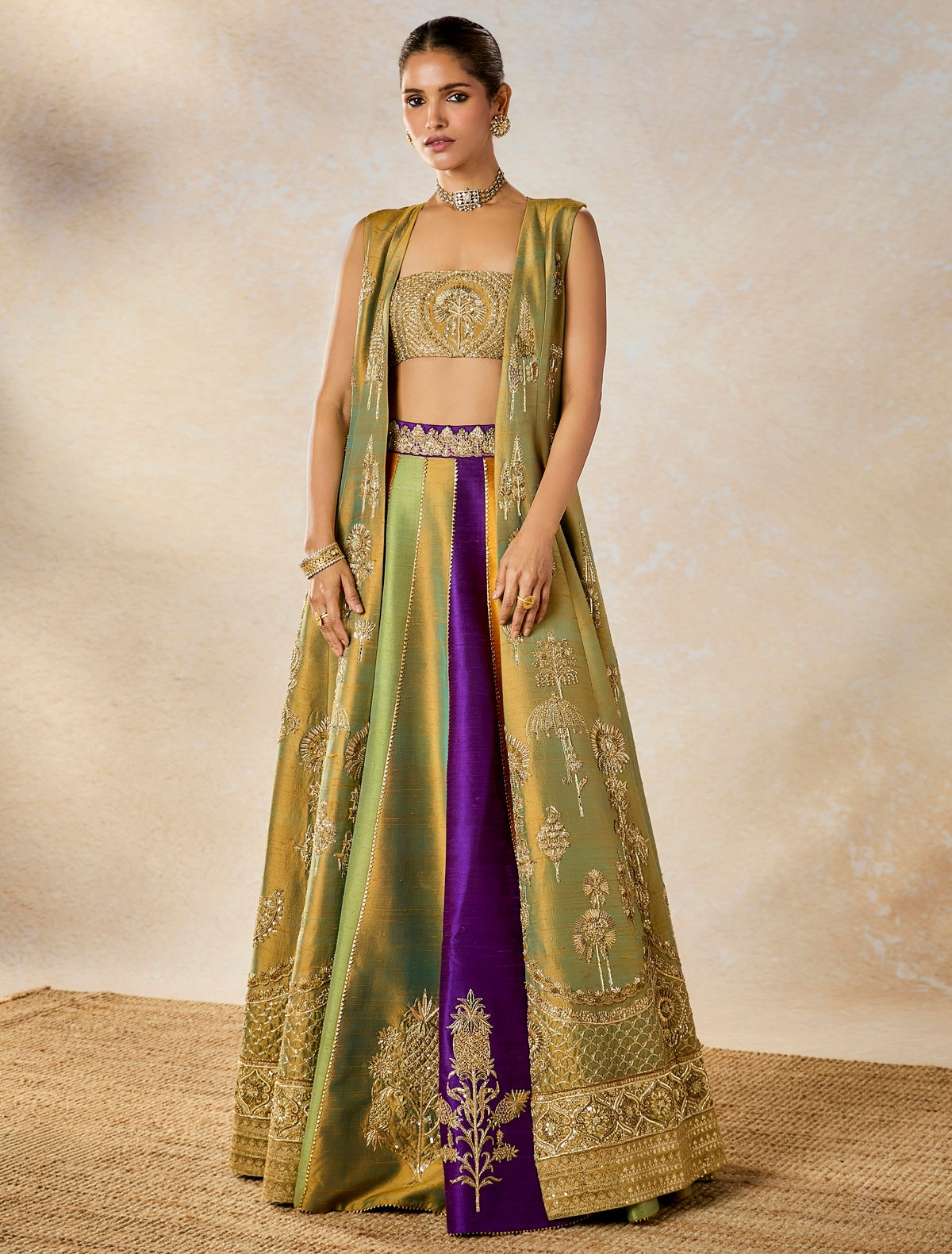 The Kesar Varak Long Jacket Lehenga Set