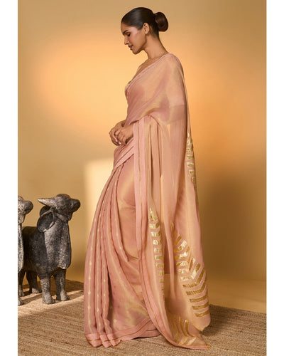 Baby Pink Droopy Bloom Gota Sari