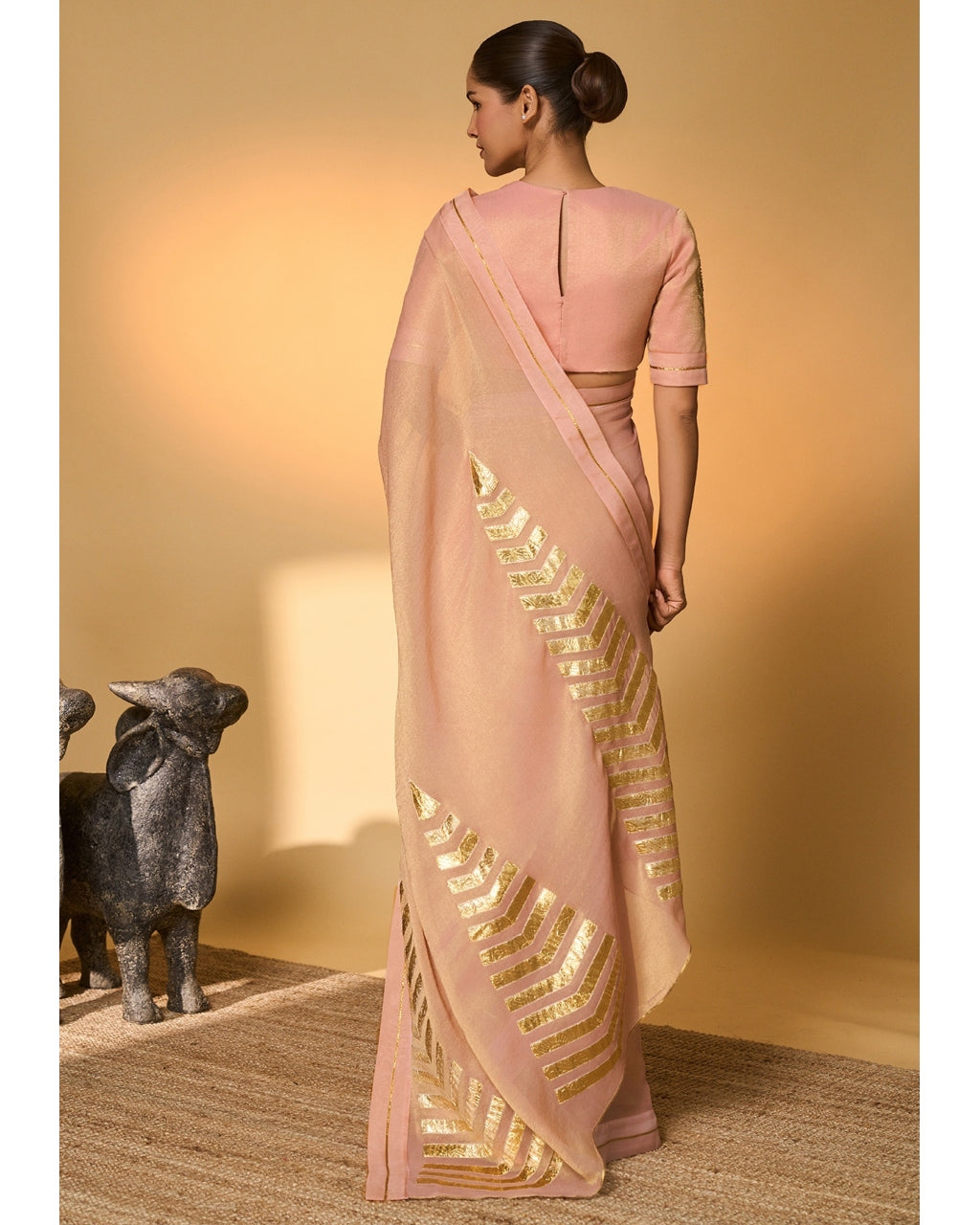 Baby Pink Droopy Bloom Gota Sari