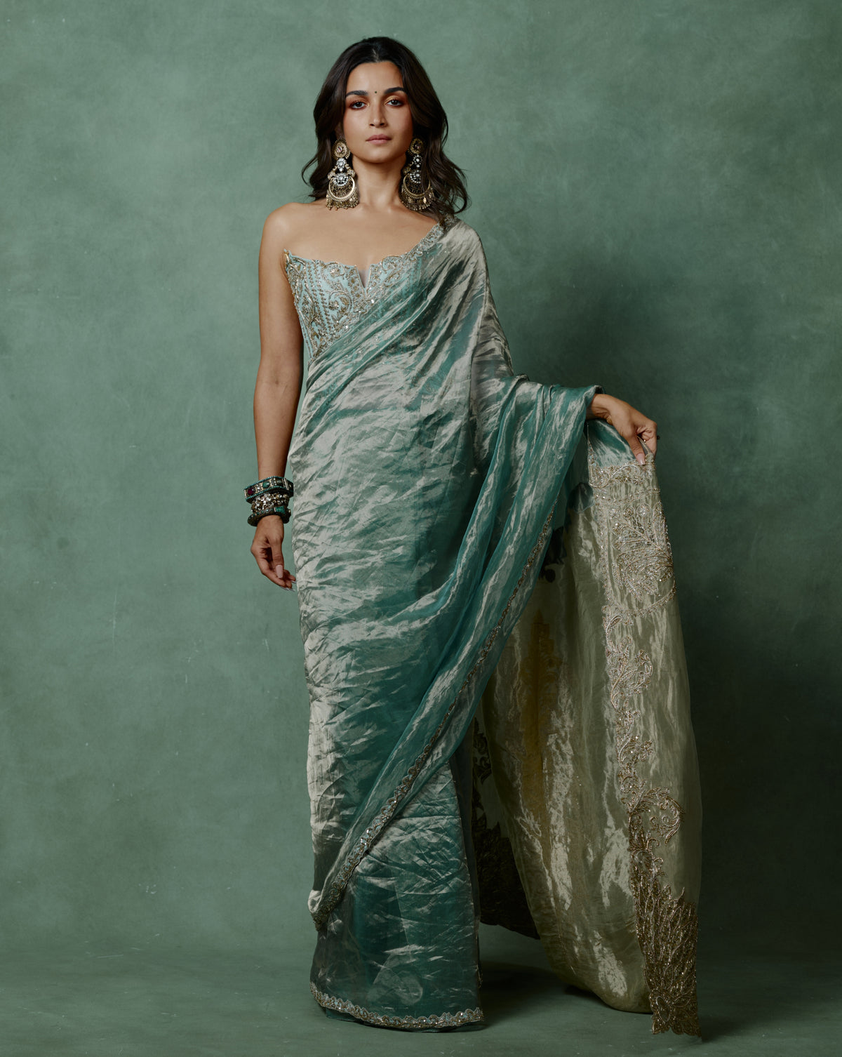 Aliaa Bhatt in Ocean Breeze Corset Sari