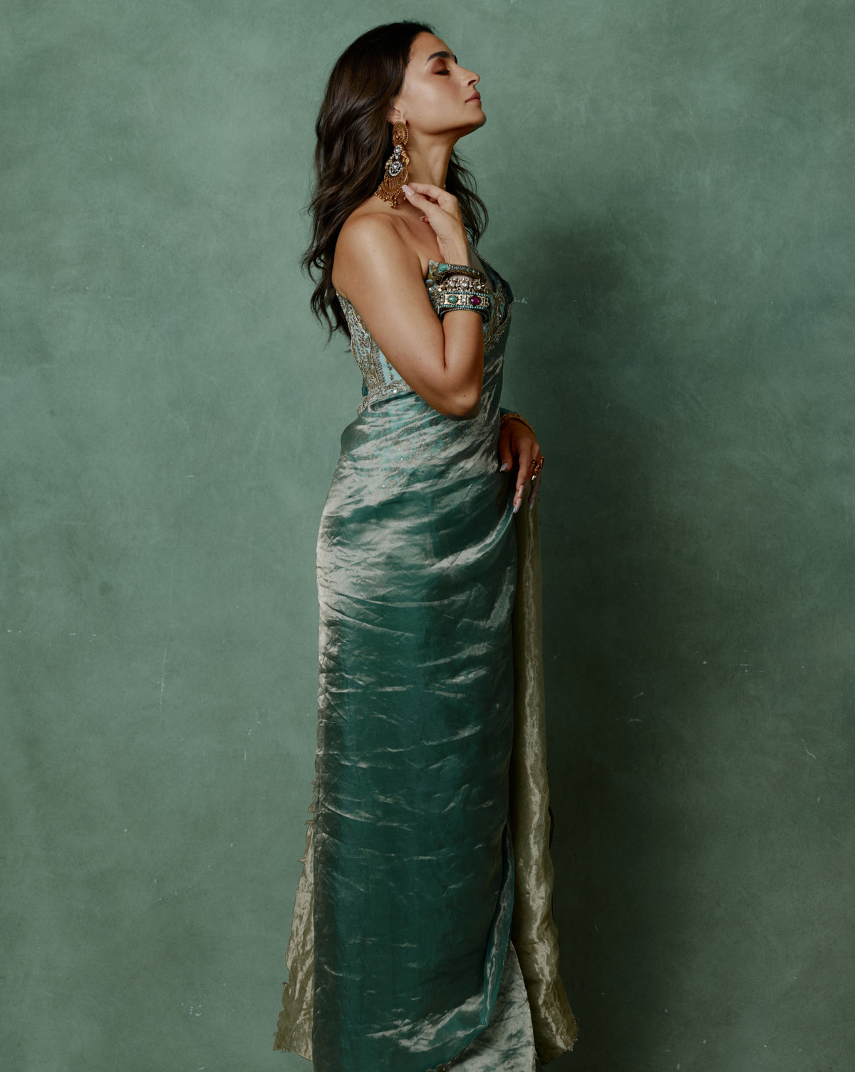 Aliaa Bhatt in Ocean Breeze Corset Sari
