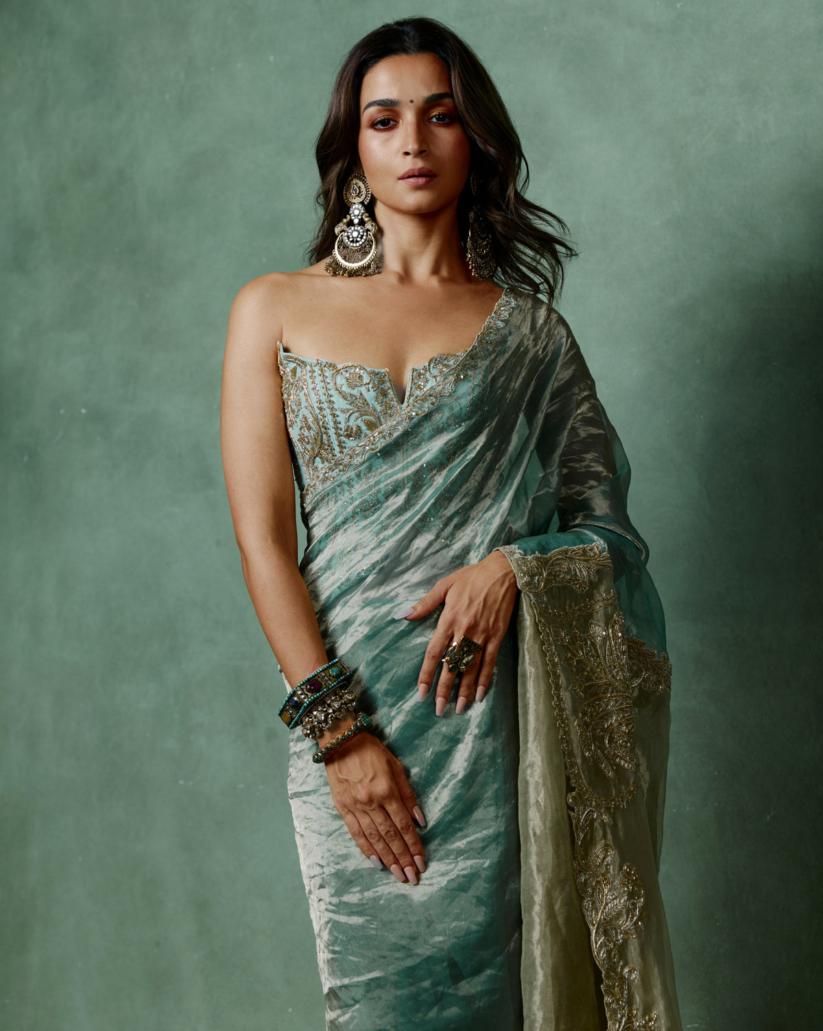 Aliaa Bhatt in Ocean Breeze Corset Sari