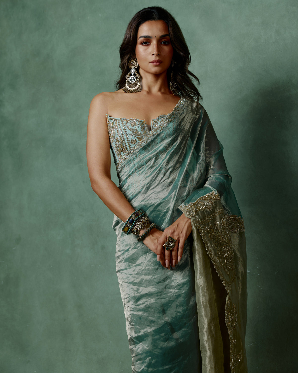 Aliaa Bhatt in Ocean Breeze Corset Sari
