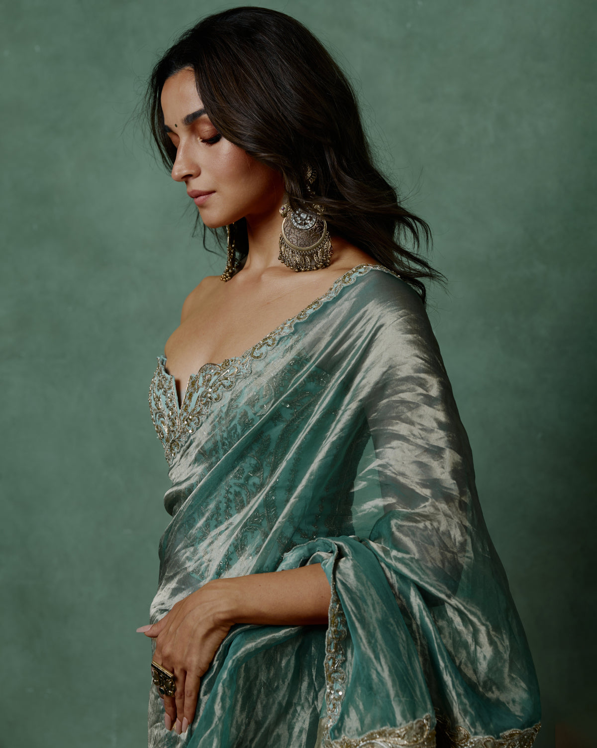 Aliaa Bhatt in Ocean Breeze Corset Sari
