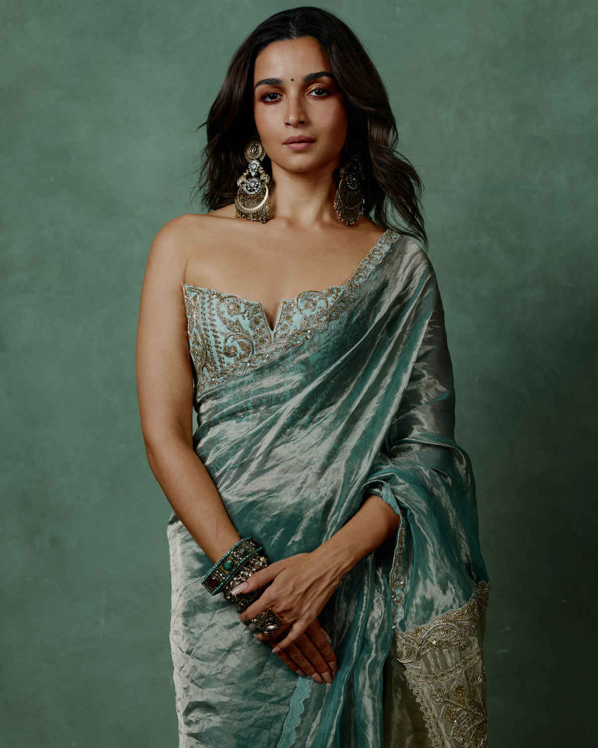 Aliaa Bhatt in Ocean Breeze Corset Sari