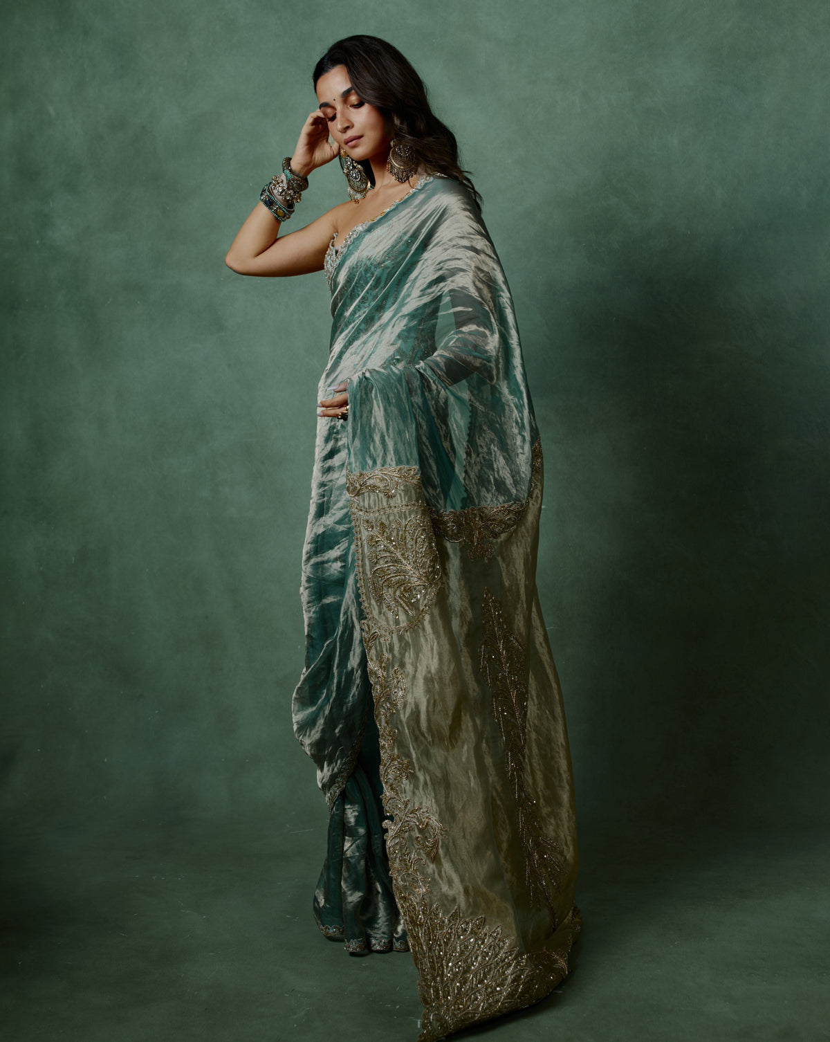 Aliaa Bhatt in Ocean Breeze Corset Sari