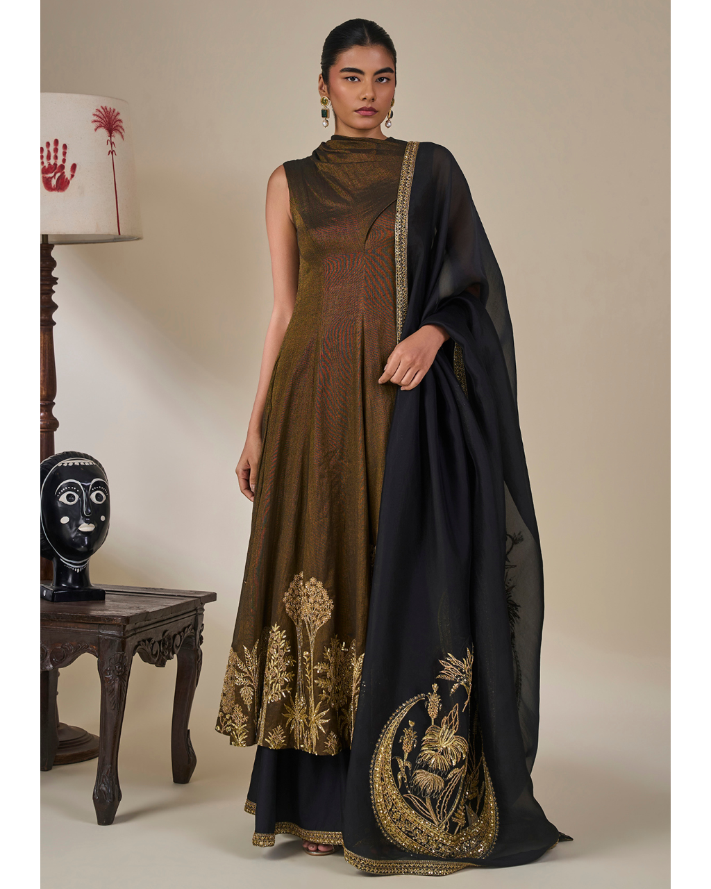 Black Gulkand Gulnaar Anarkali Set