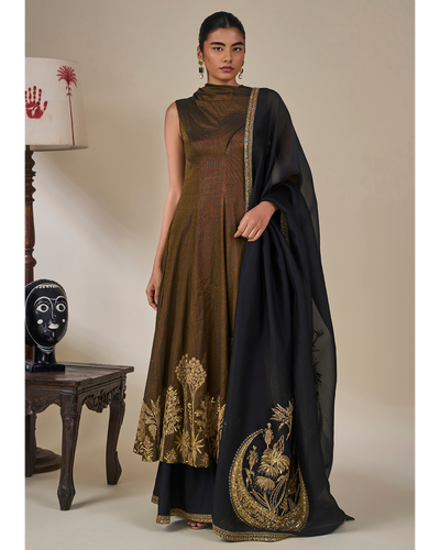 Black Gulkand Gulnaar Anarkali Set
