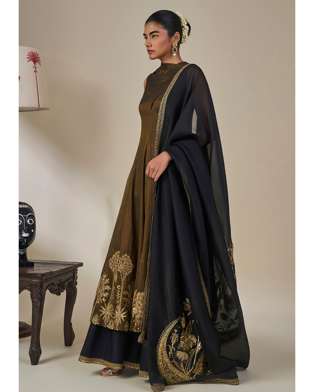 Black Gulkand Gulnaar Anarkali Set