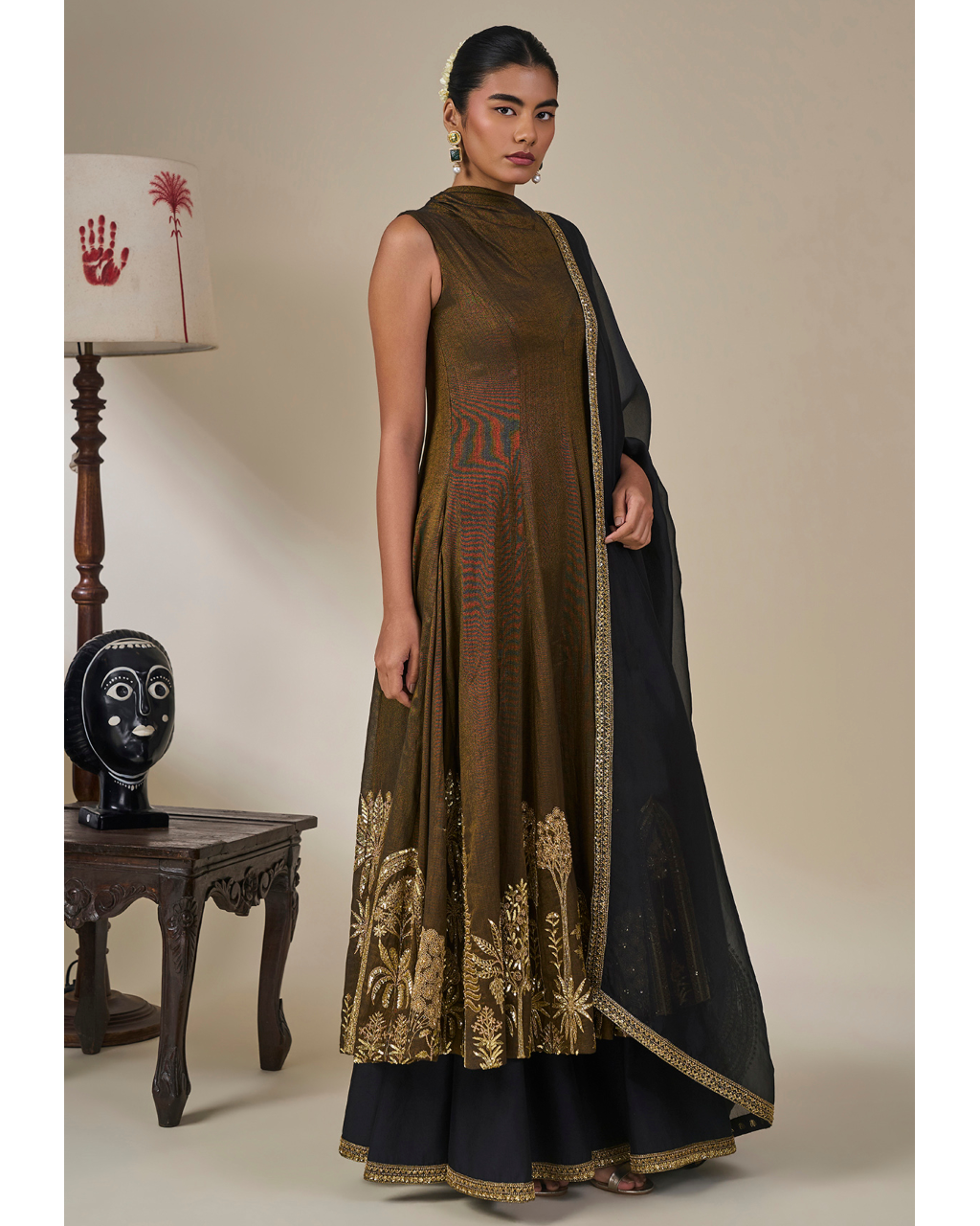 Black Gulkand Gulnaar Anarkali Set