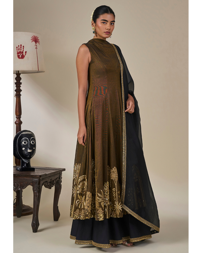 Black Gulkand Gulnaar Anarkali Set