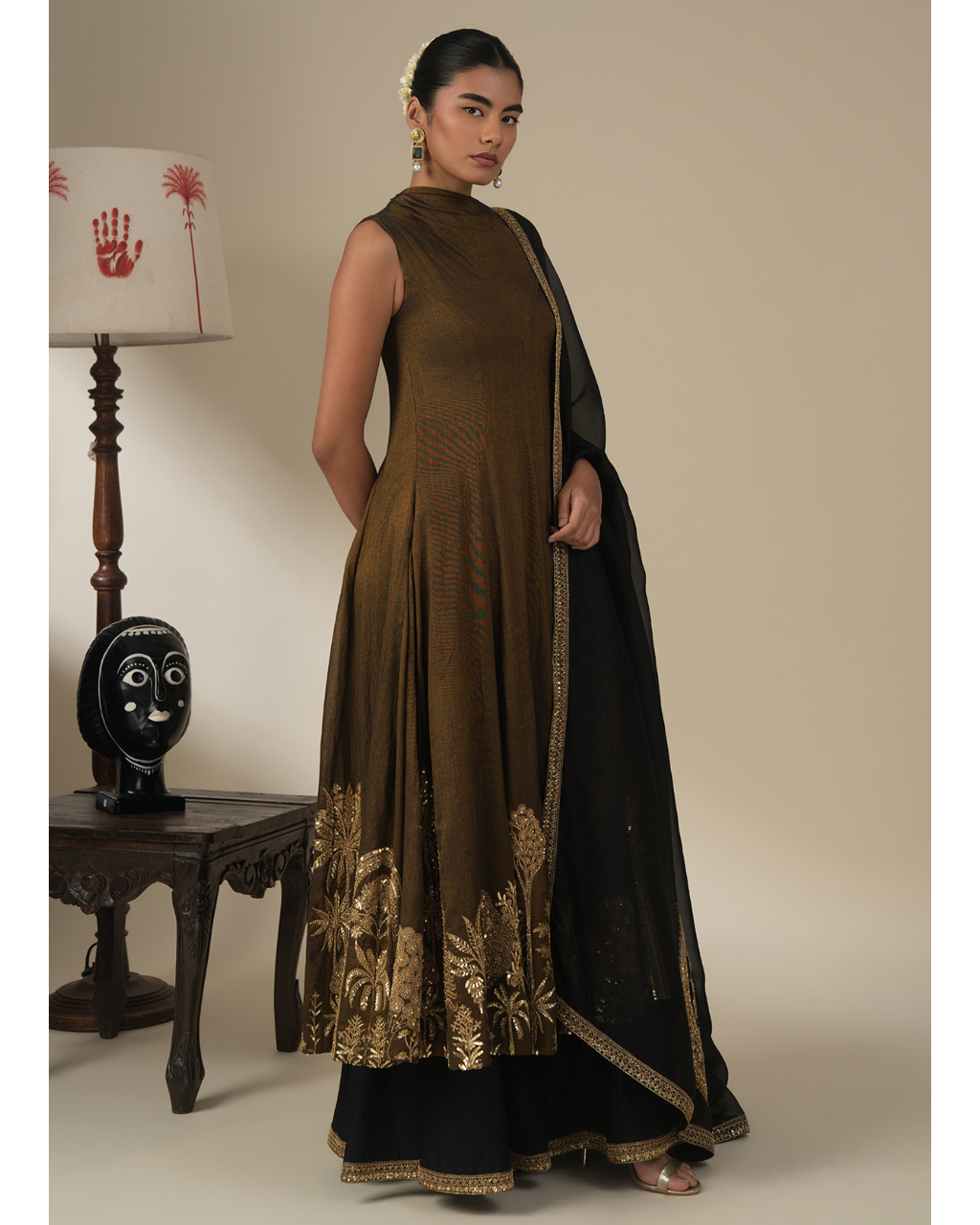 Black Gulkand Gulnaar Anarkali Set