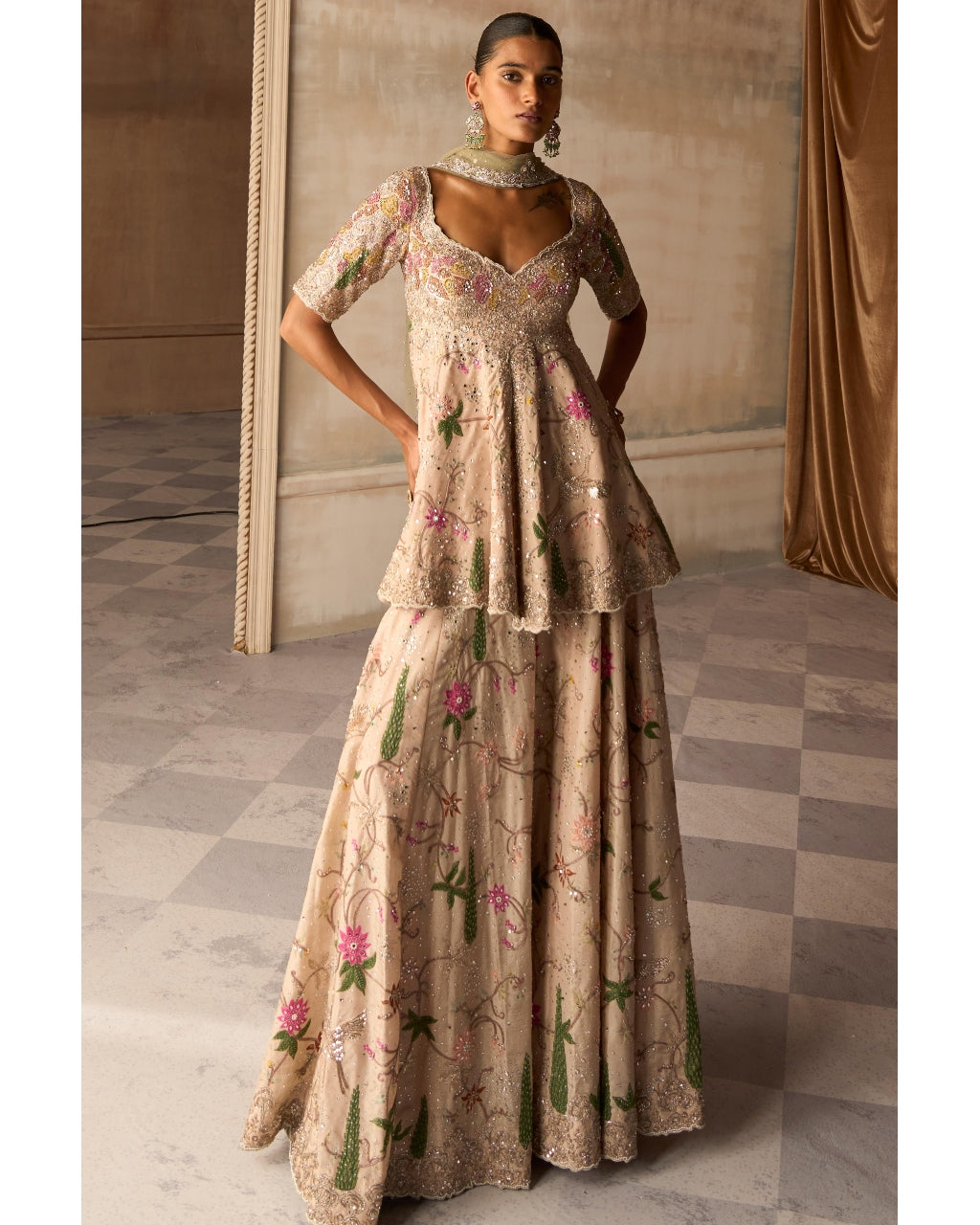 The Amanbagh Aged Apricot Sharara Set