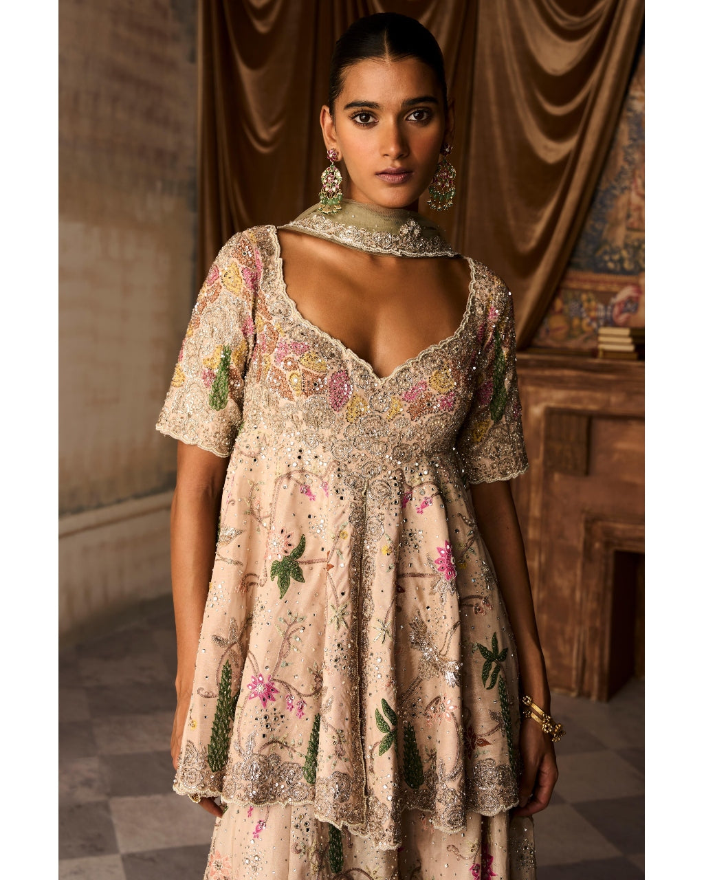 The Amanbagh Aged Apricot Sharara Set