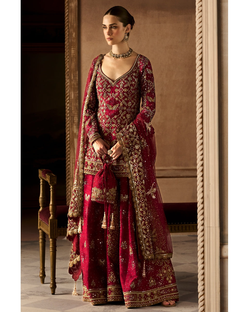 The Birds of Paradise Scarlet Sharara Set