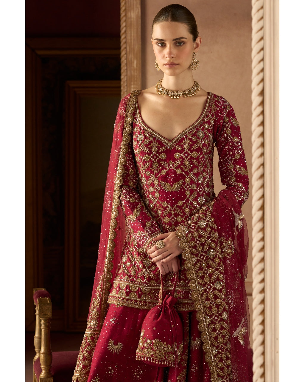 The Birds of Paradise Scarlet Sharara Set