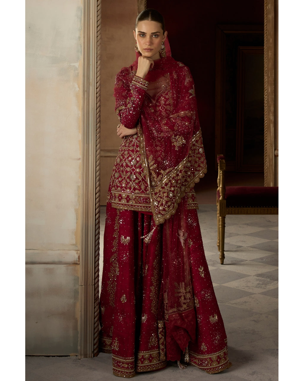 The Birds of Paradise Scarlet Sharara Set