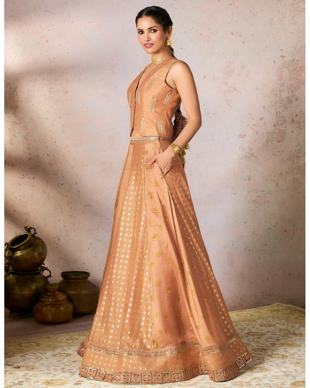 Salmon Trinkets Lehenga Set