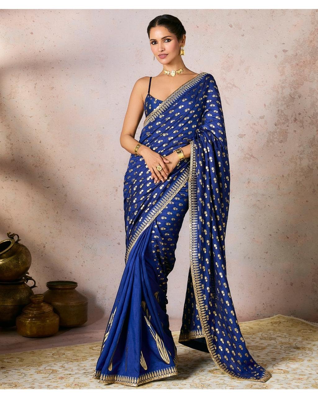 Blue Whispering Lily Crush Sari Set