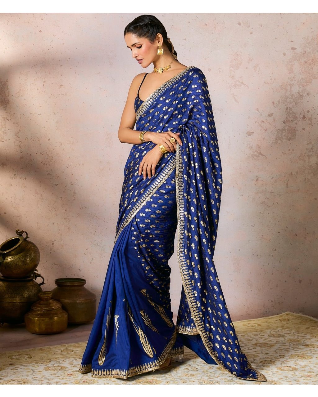 Blue Whispering Lily Crush Sari Set