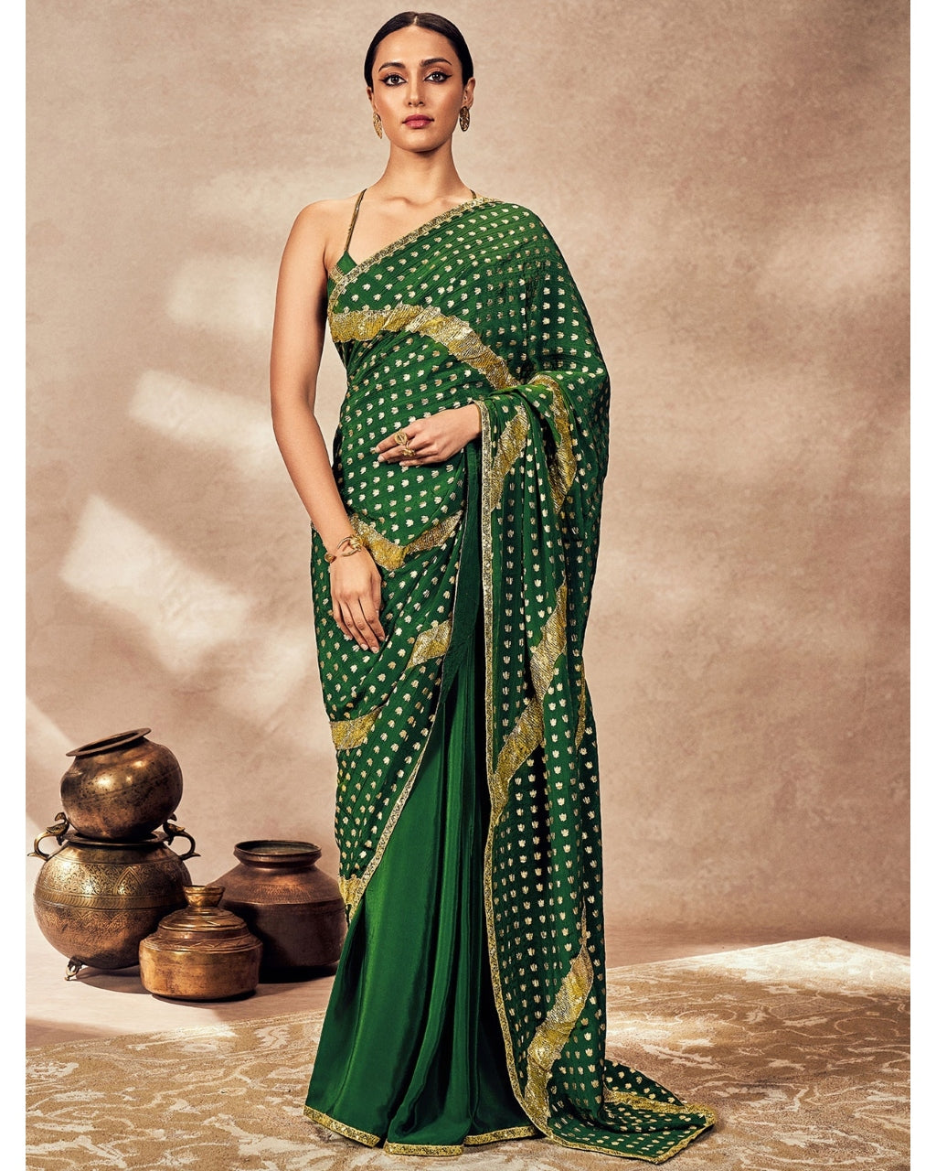 Green Palmscape Gota Sari Set