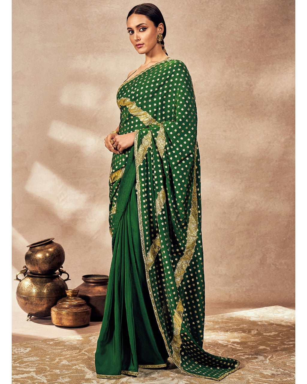 Green Palmscape Gota Sari Set