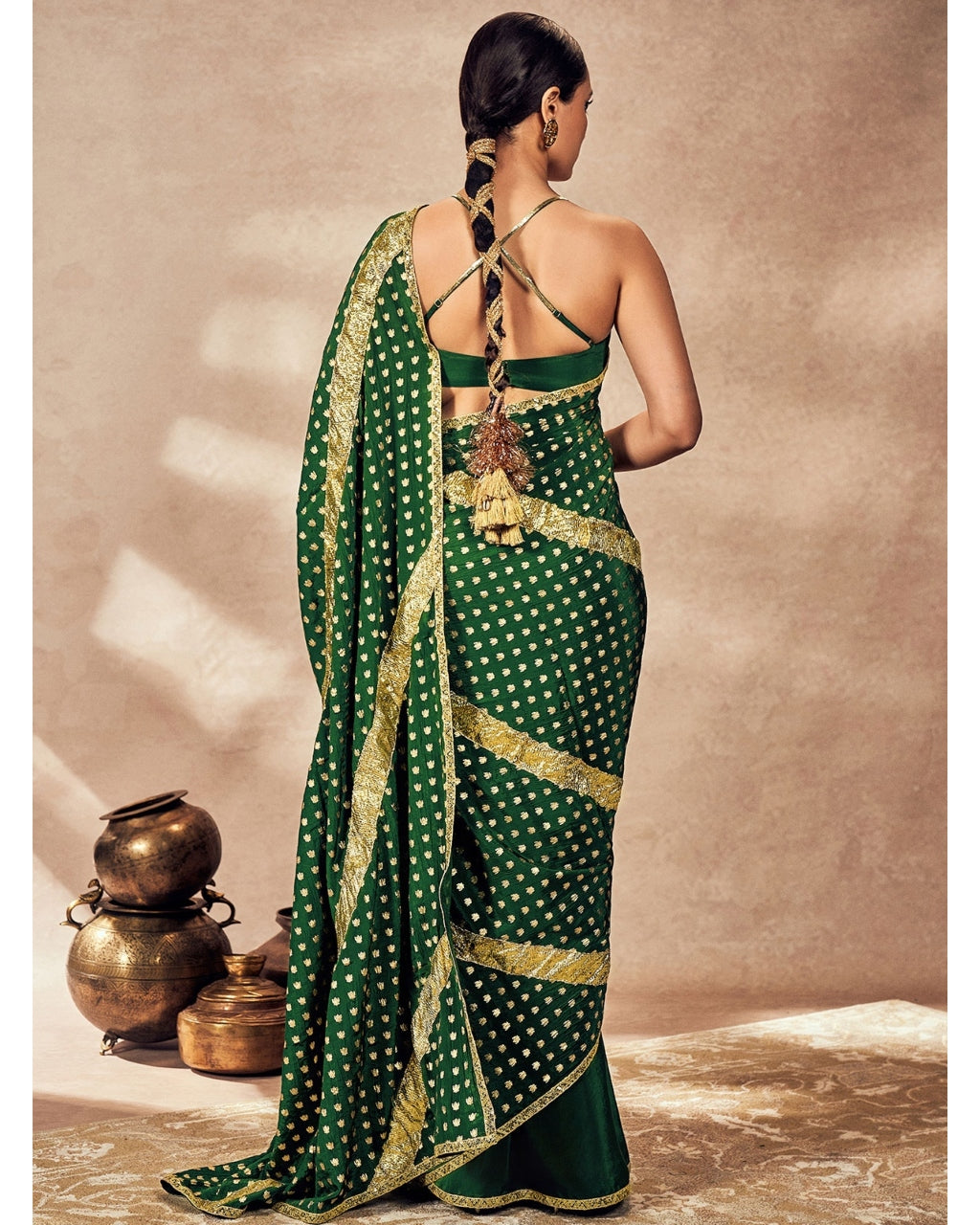 Green Palmscape Gota Sari Set