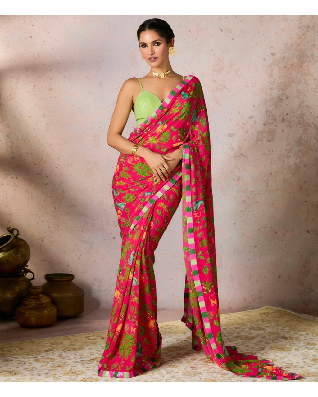 Pink Tropical Rhapsody Sari Set