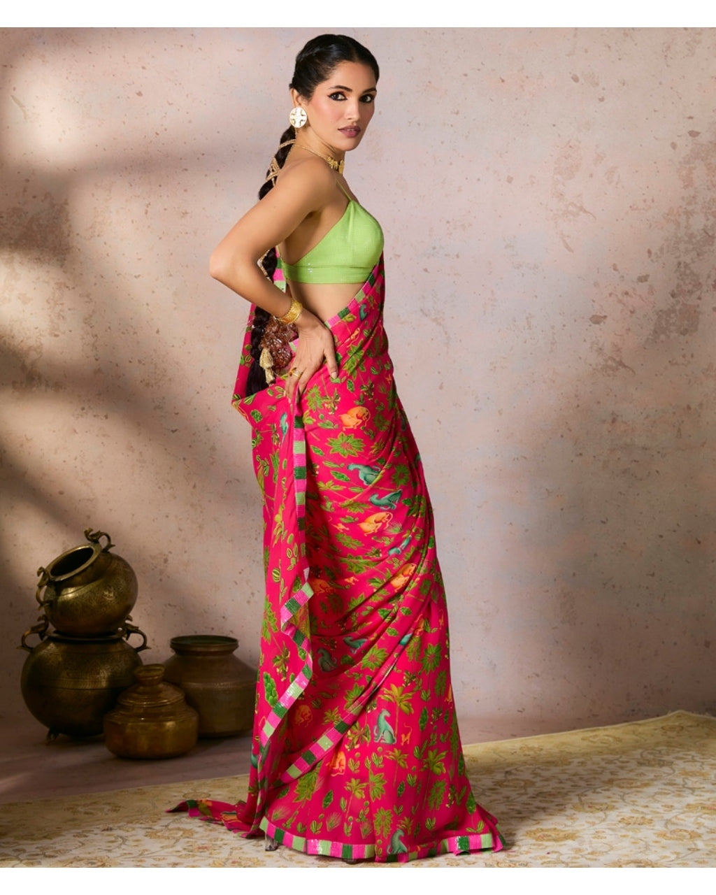 Pink Tropical Rhapsody Sari Set