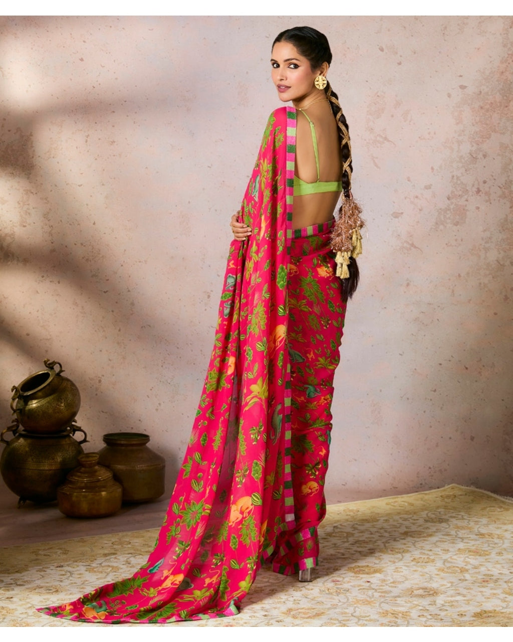 Pink Tropical Rhapsody Sari Set