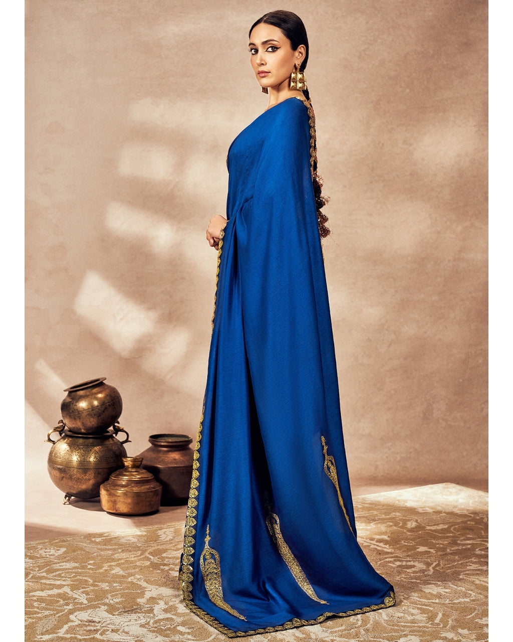 Blue Potters Touch Sari Set