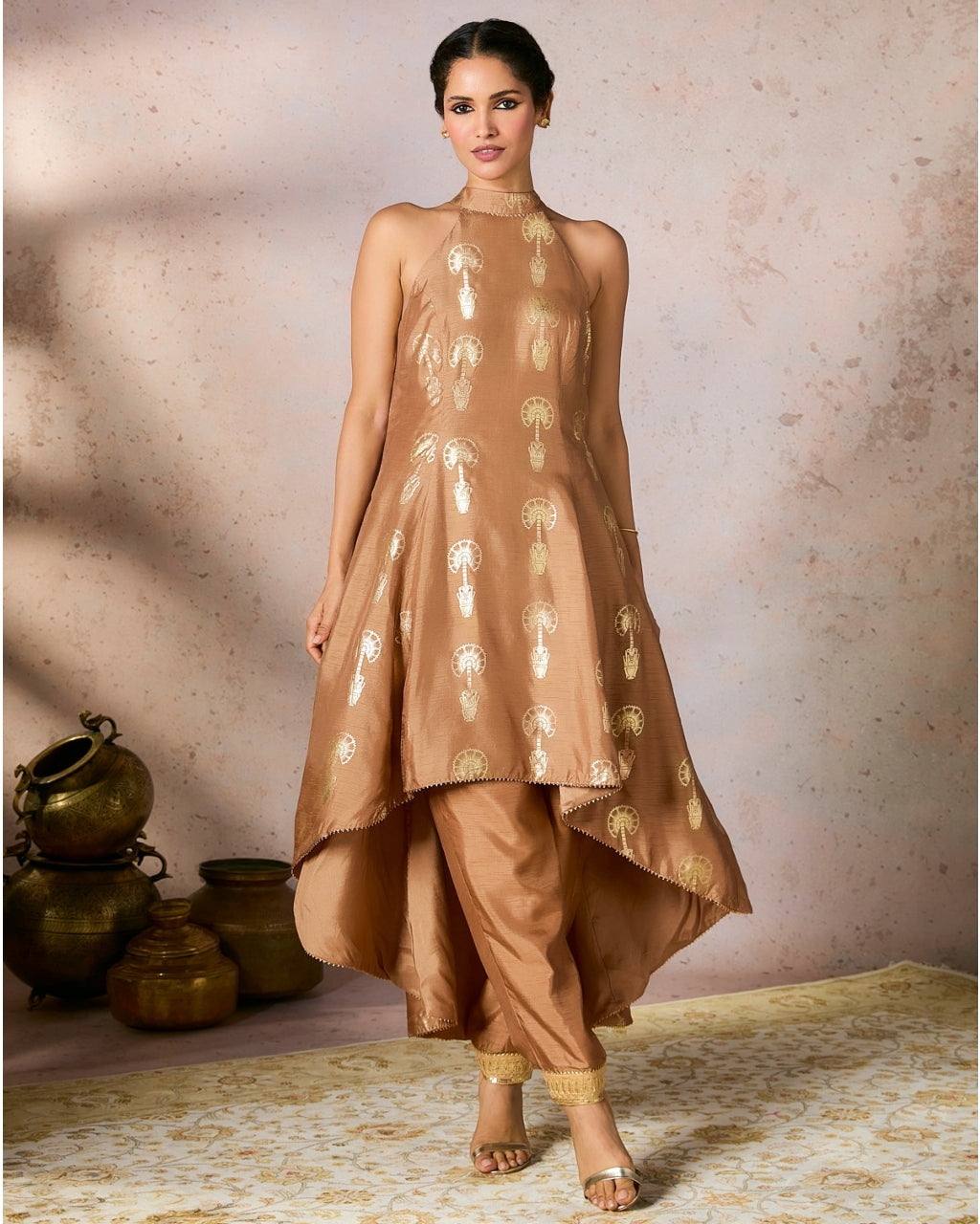 Beige Traveler's Palm Tunic Set