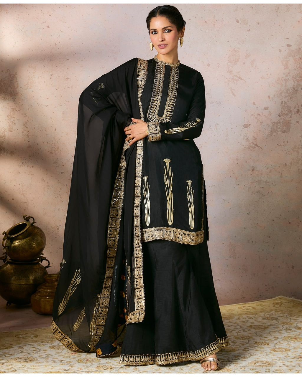 Black Whispering Lily Sharara Set