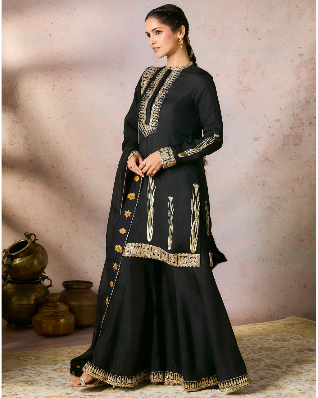 Black Whispering Lily Sharara Set