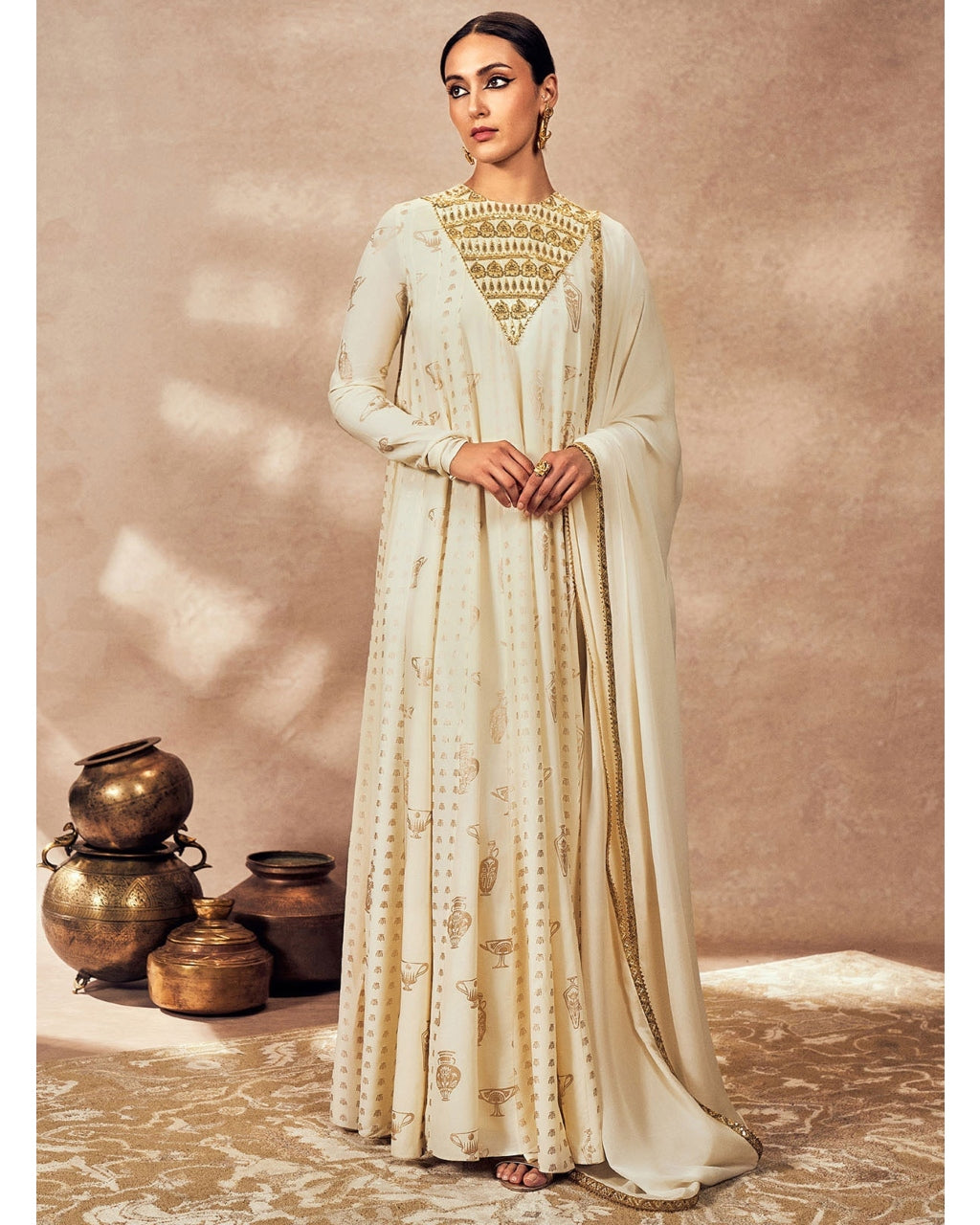 Ivory Potters Touch Anarkali Set