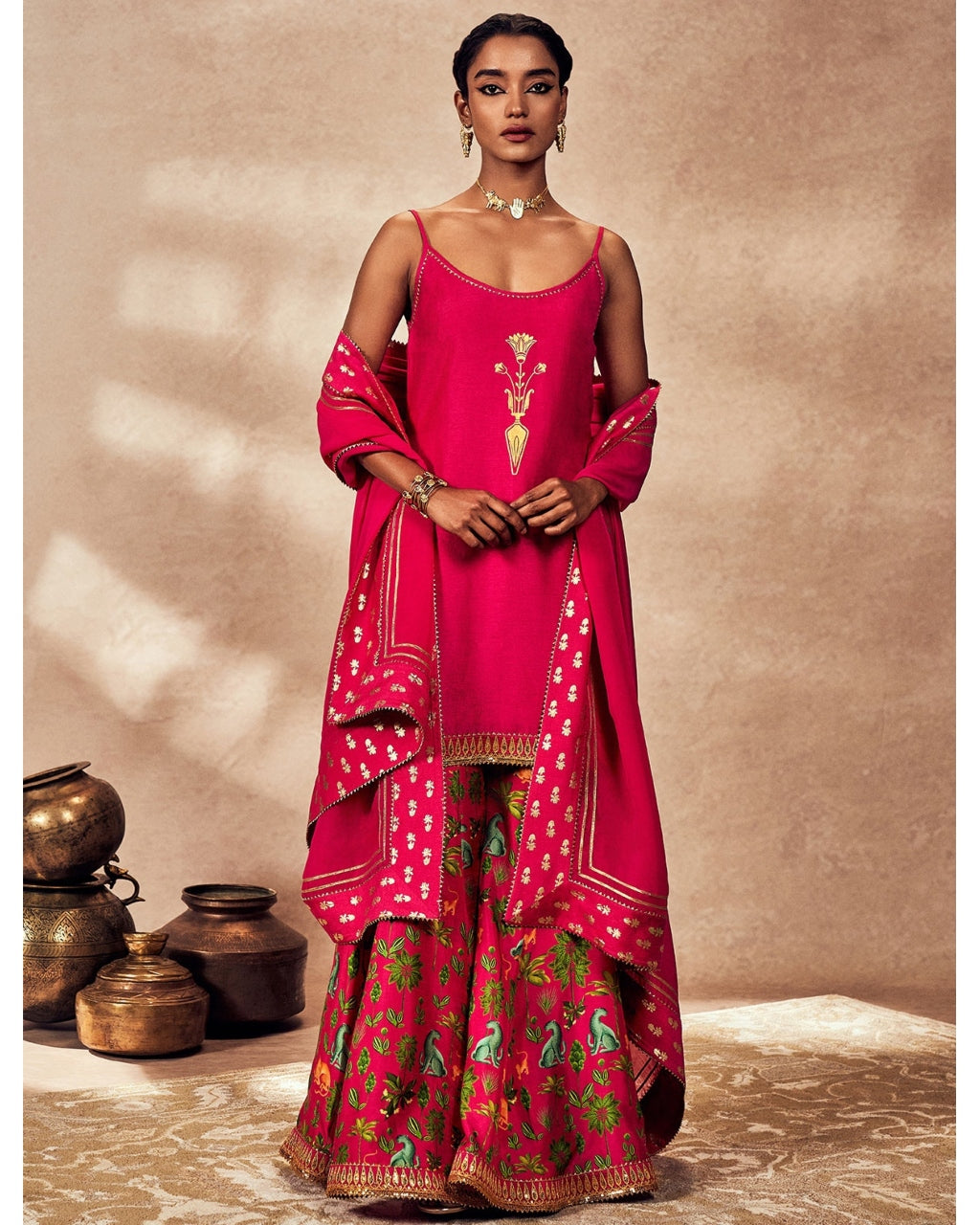 Pink Tropical Rhapsody Sharara Set