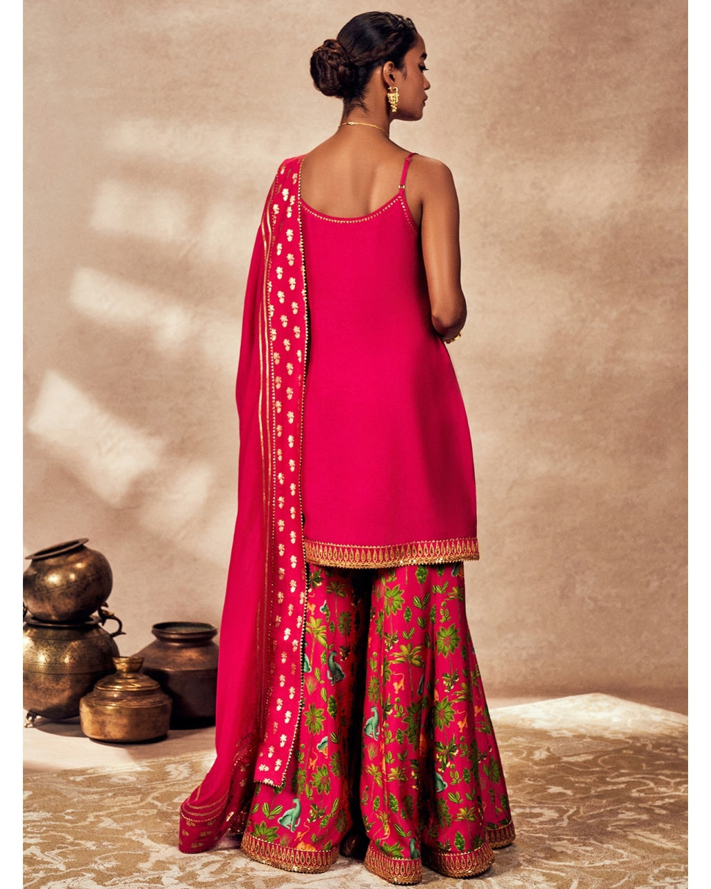 Pink Tropical Rhapsody Sharara Set