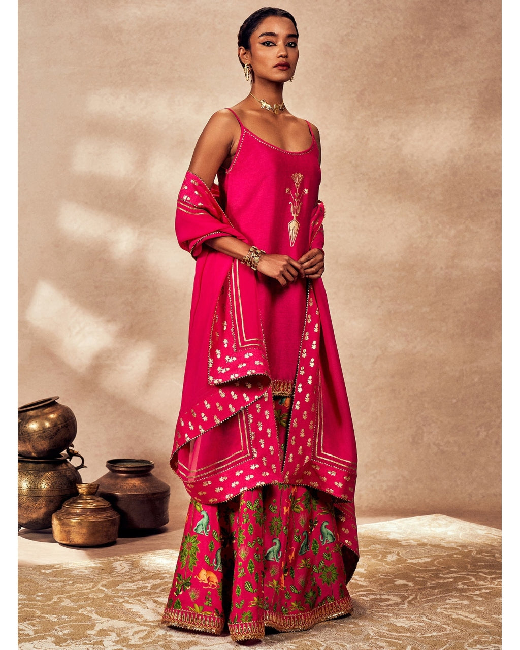 Pink Tropical Rhapsody Sharara Set