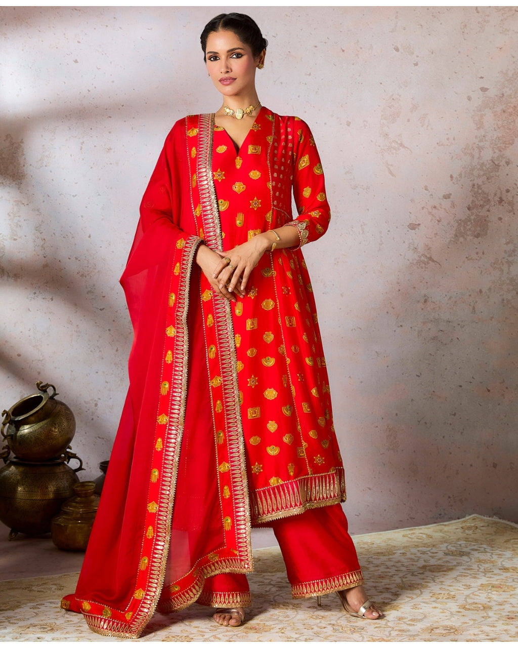 Red Trinkets Kurta Set