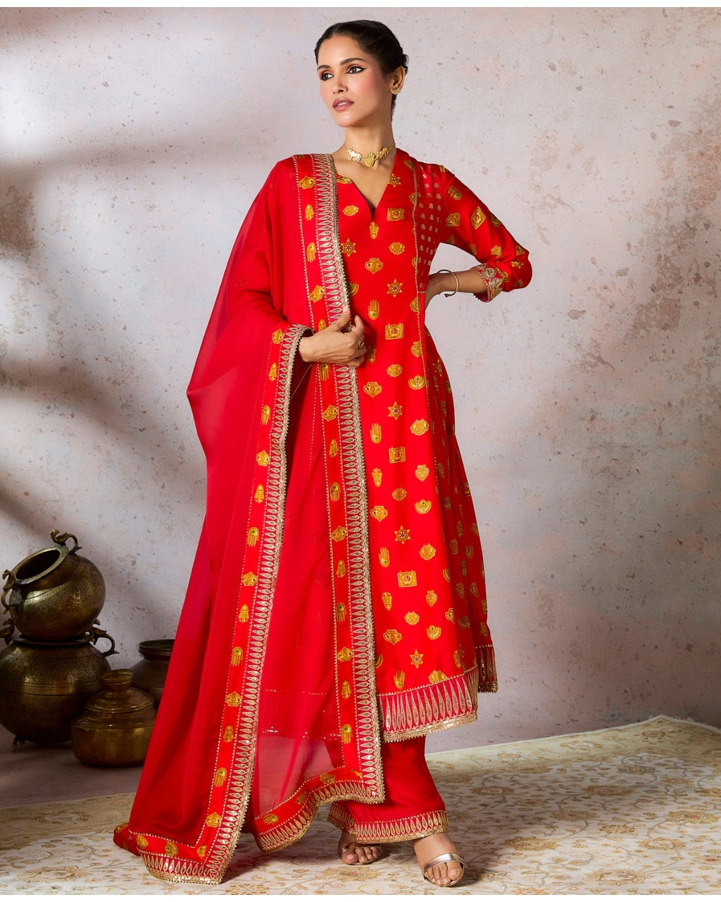 Red Trinkets Kurta Set