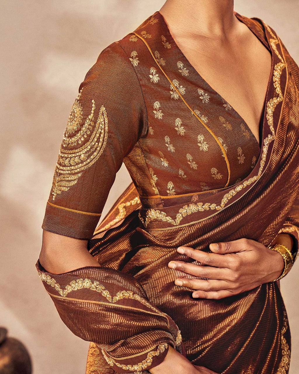 Brown Madakal Tissue Sari Set