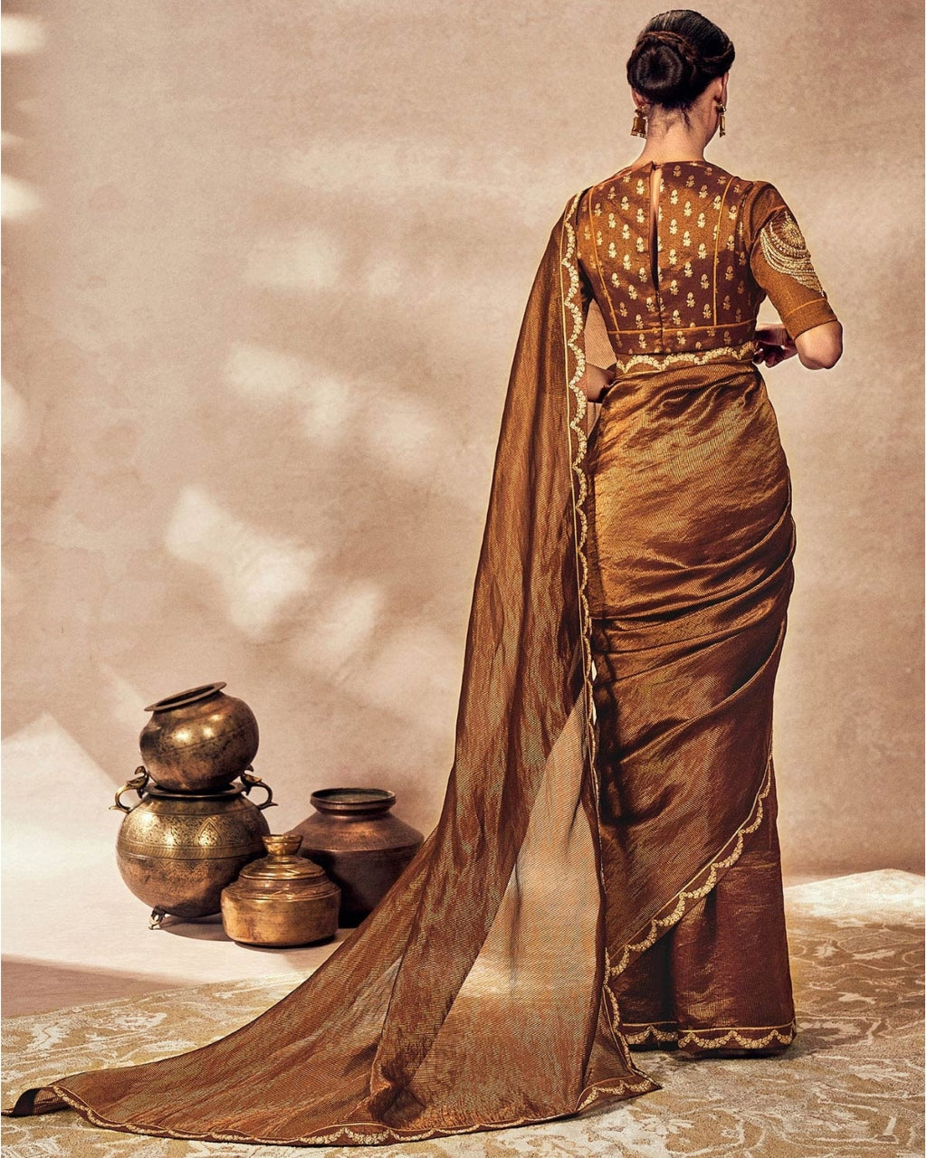 Brown Madakal Tissue Sari Set