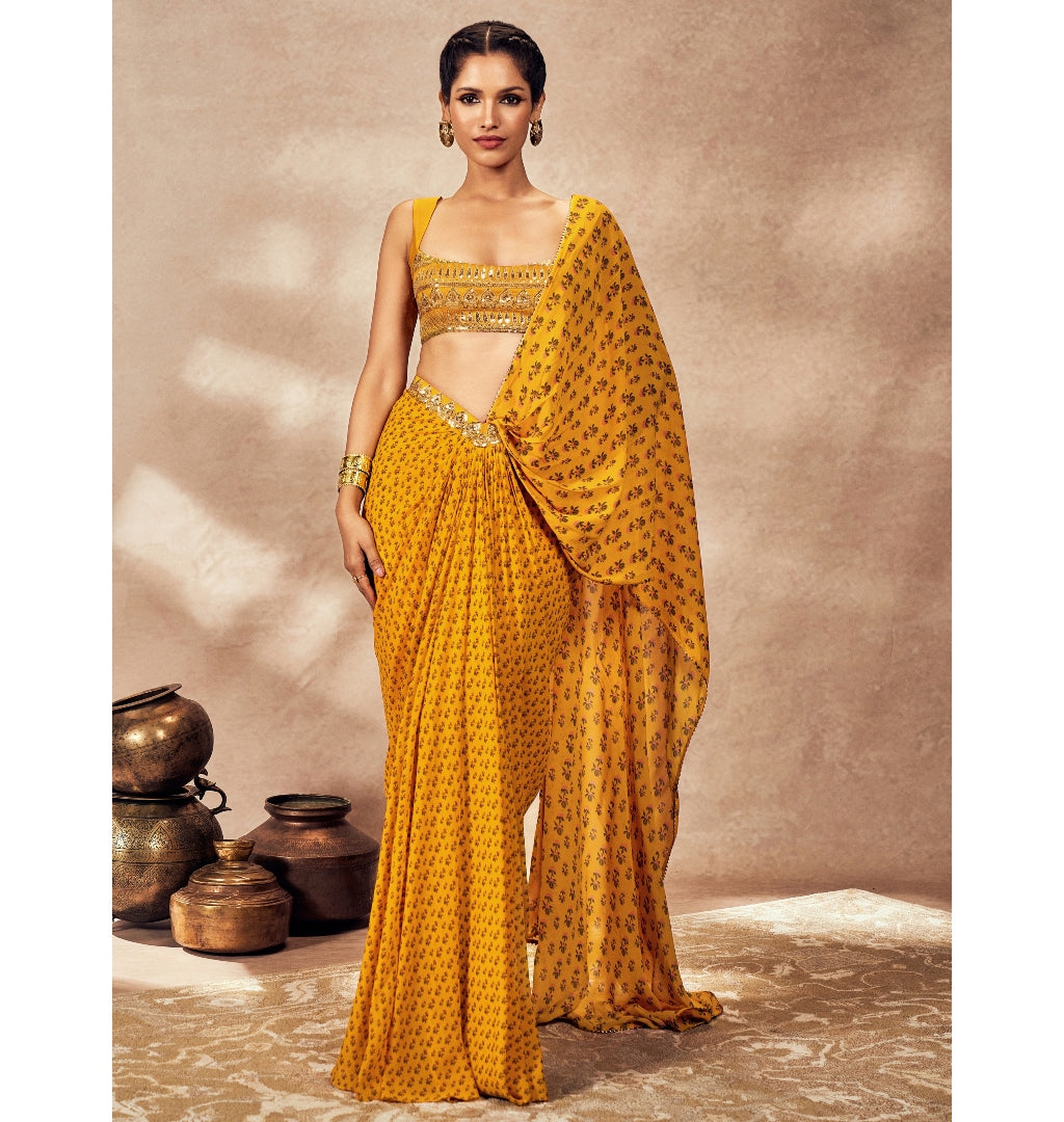 Yellow Pixie Dust Drape Sari Set