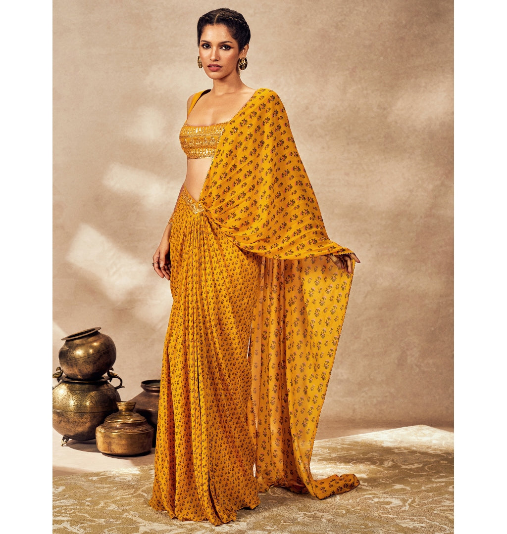 Yellow Pixie Dust Drape Sari Set