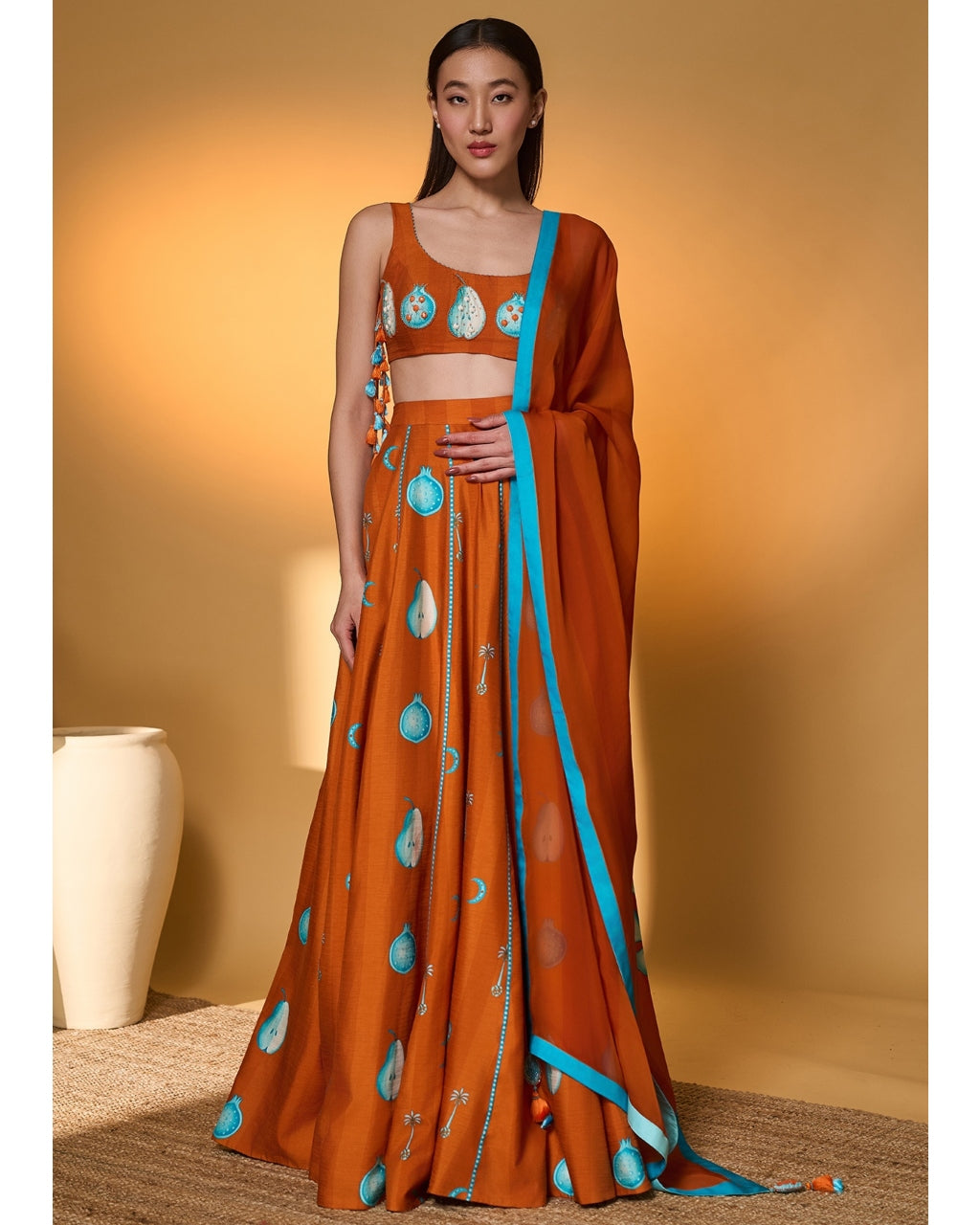 Saffron Sky Striped Lehenga Set