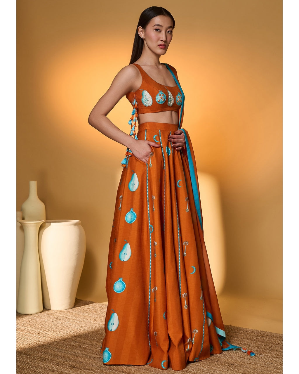Saffron Sky Striped Lehenga Set