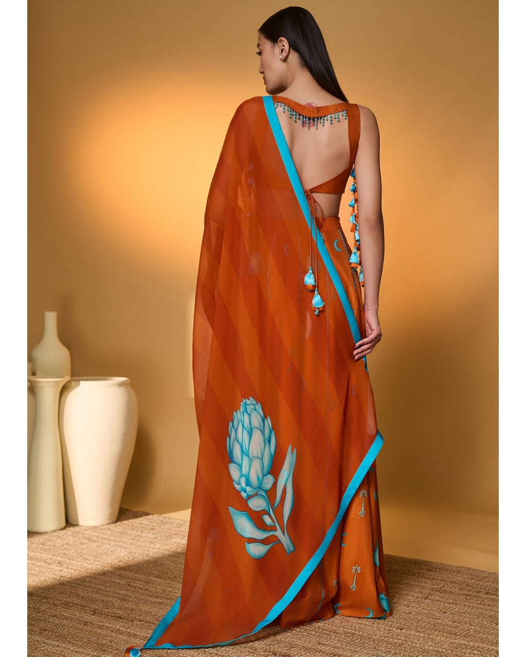 Saffron Sky Striped Lehenga Set