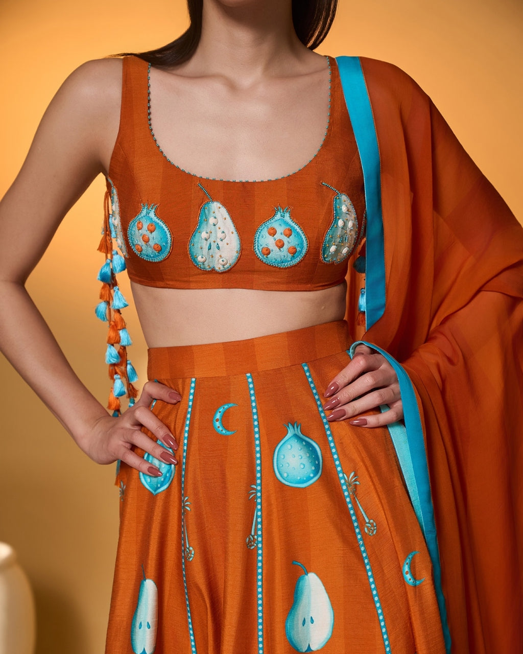 Saffron Sky Striped Lehenga Set