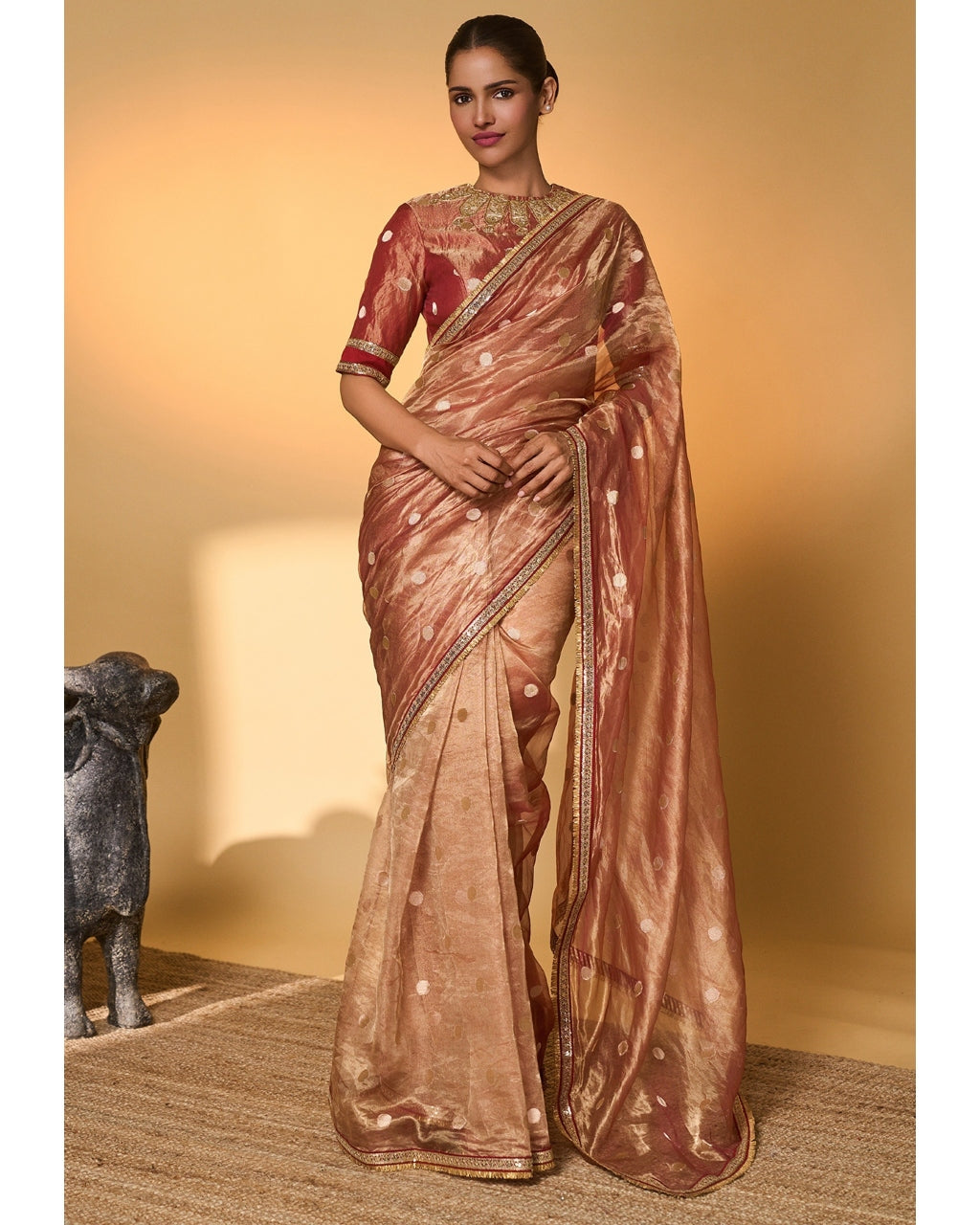 Red Polka Tissue Sari